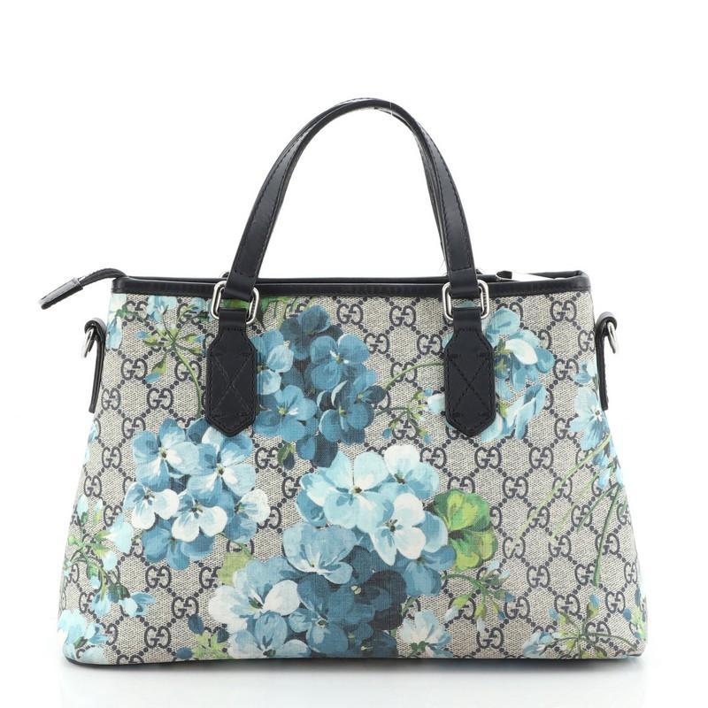 Gray Gucci Convertible Tote Blooms Print GG Coated Canvas Small