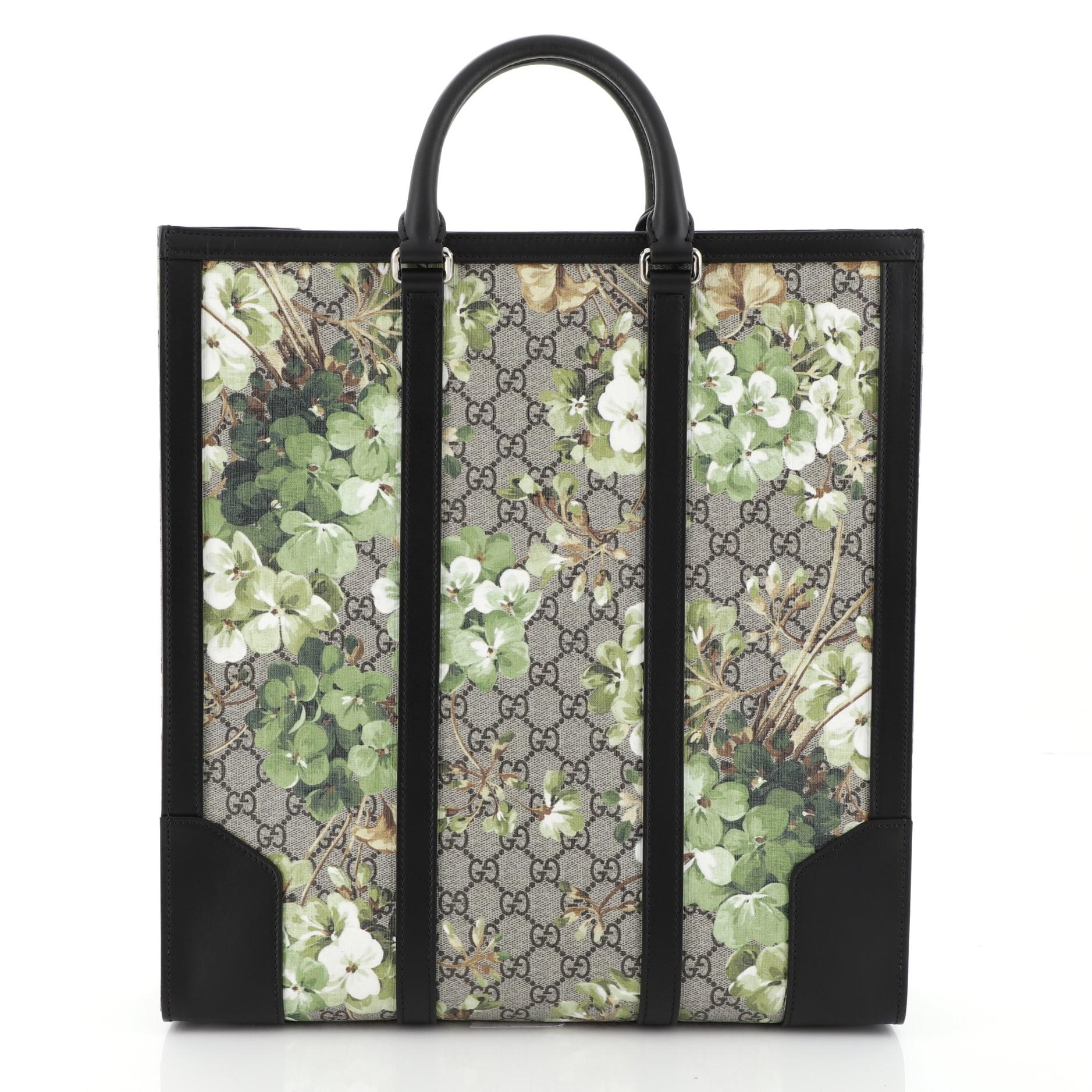 Black Gucci Convertible Tote Blooms Print GG Coated Canvas Tall