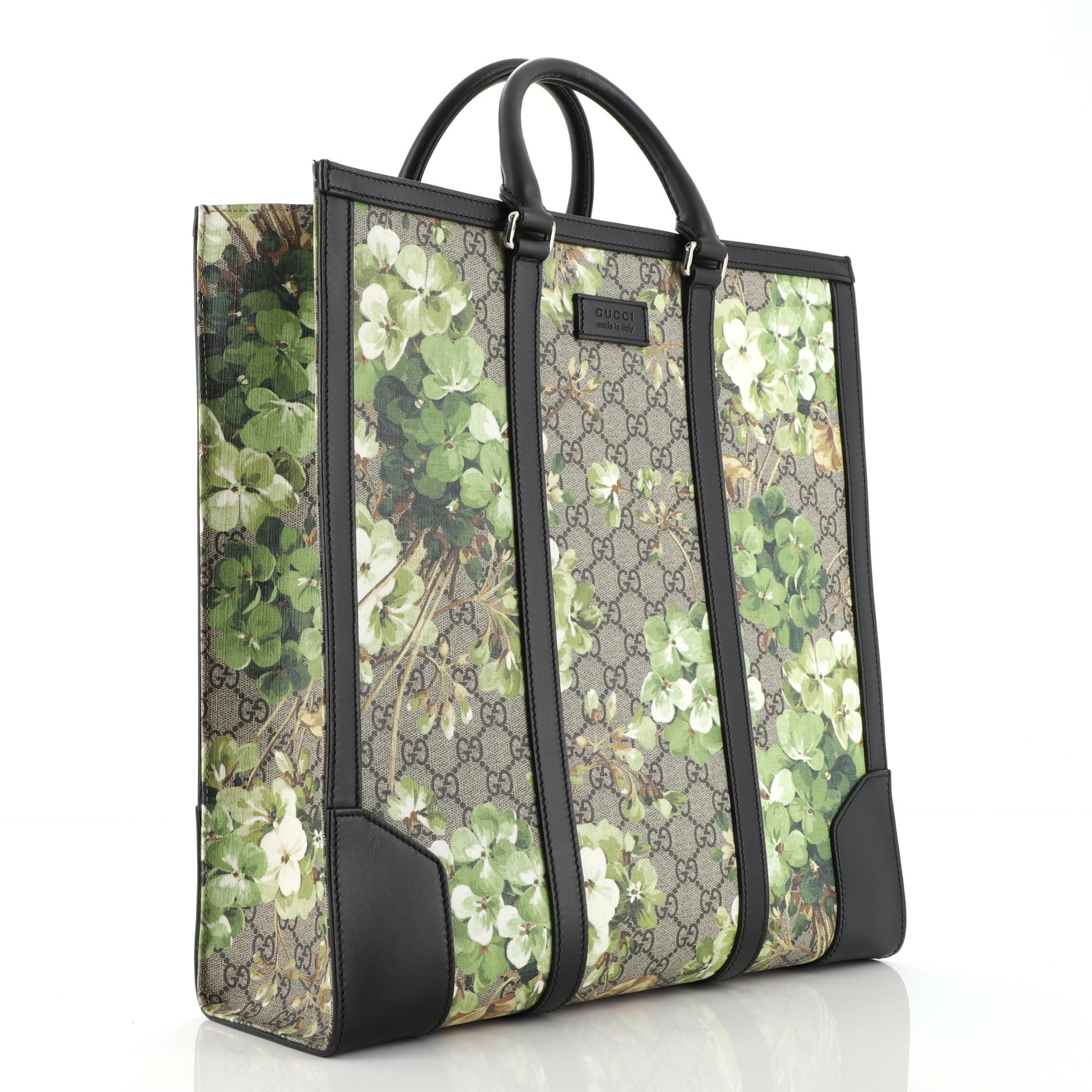 Black Gucci Convertible Tote Blooms Print GG Coated Canvas Tall
