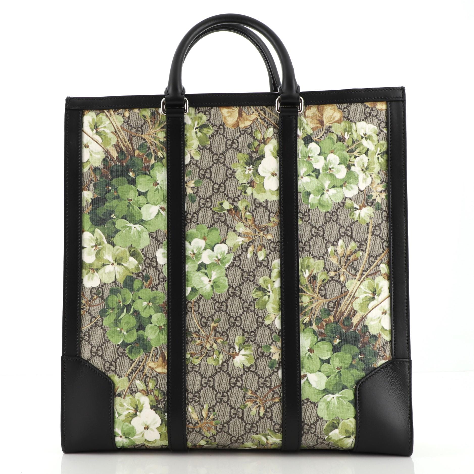 Gucci Convertible Tote Blooms Print GG Coated Canvas Tall In Good Condition In NY, NY