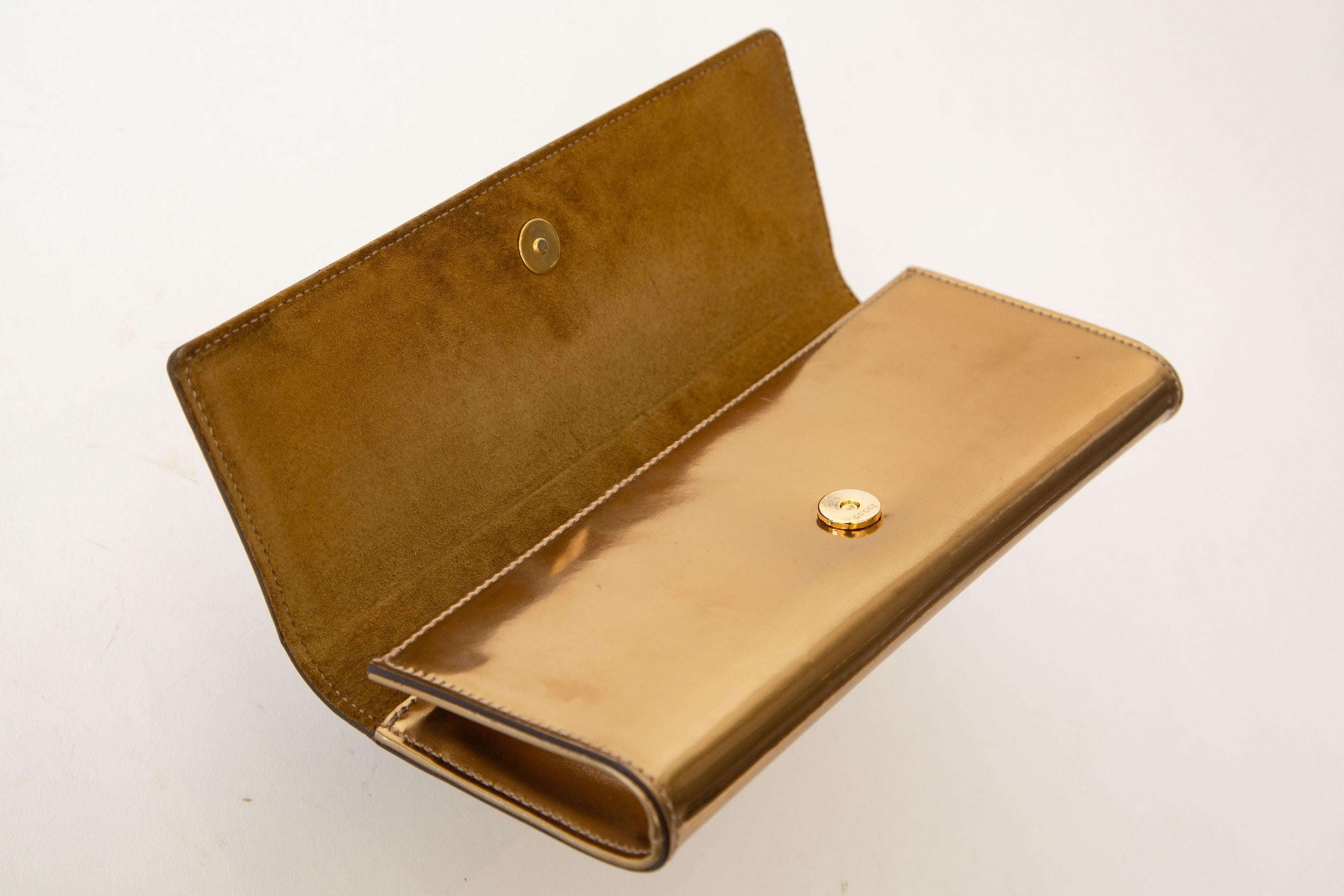 Gucci Gold Copper Color Leather Buckle Clutch Italian 1