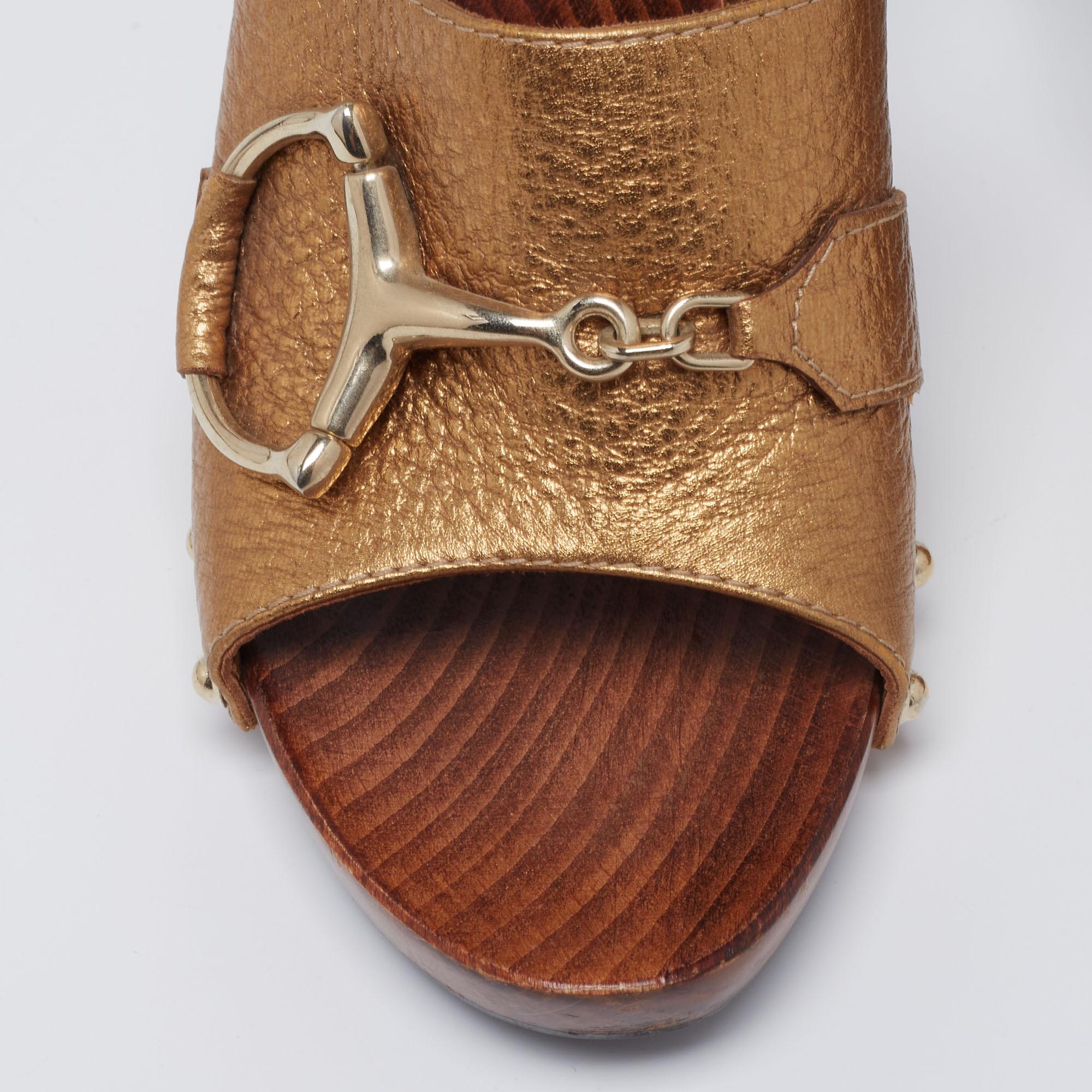 Women's Gucci Copper Leather Icon Bit Clog Sandals Size 40