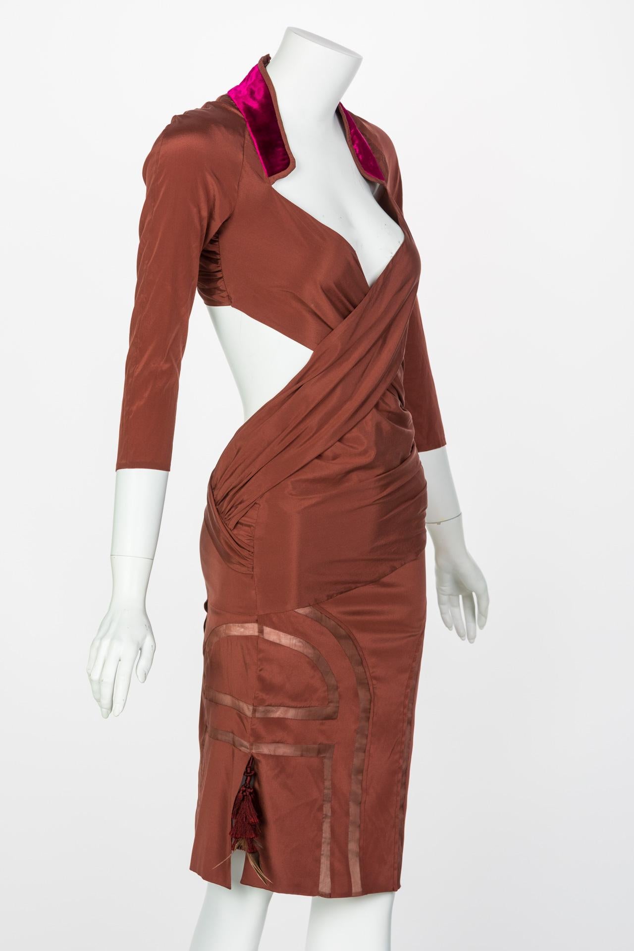 copper silk dress