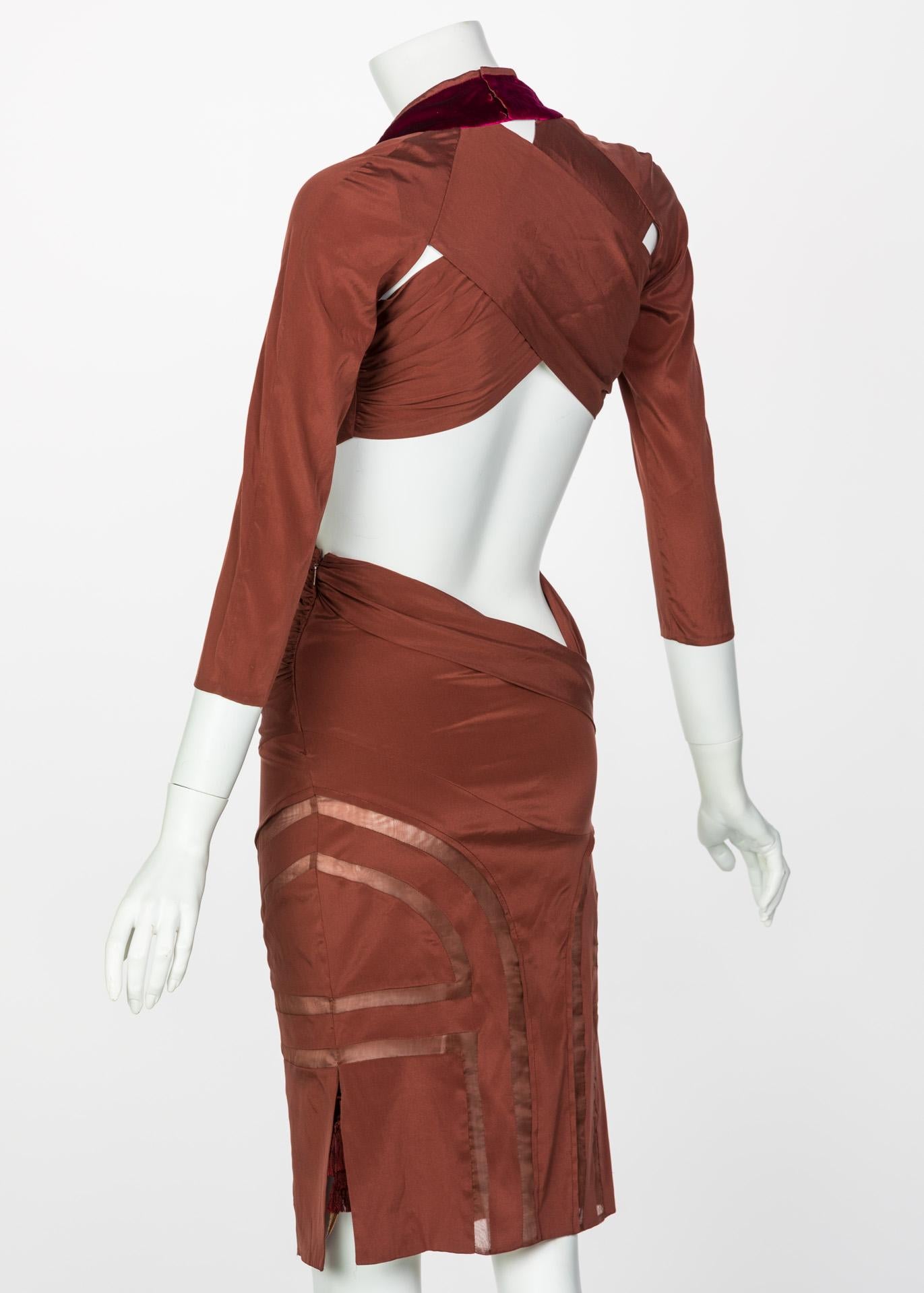 Brown Gucci Copper Silk Cut Out Dress Runway , 2005