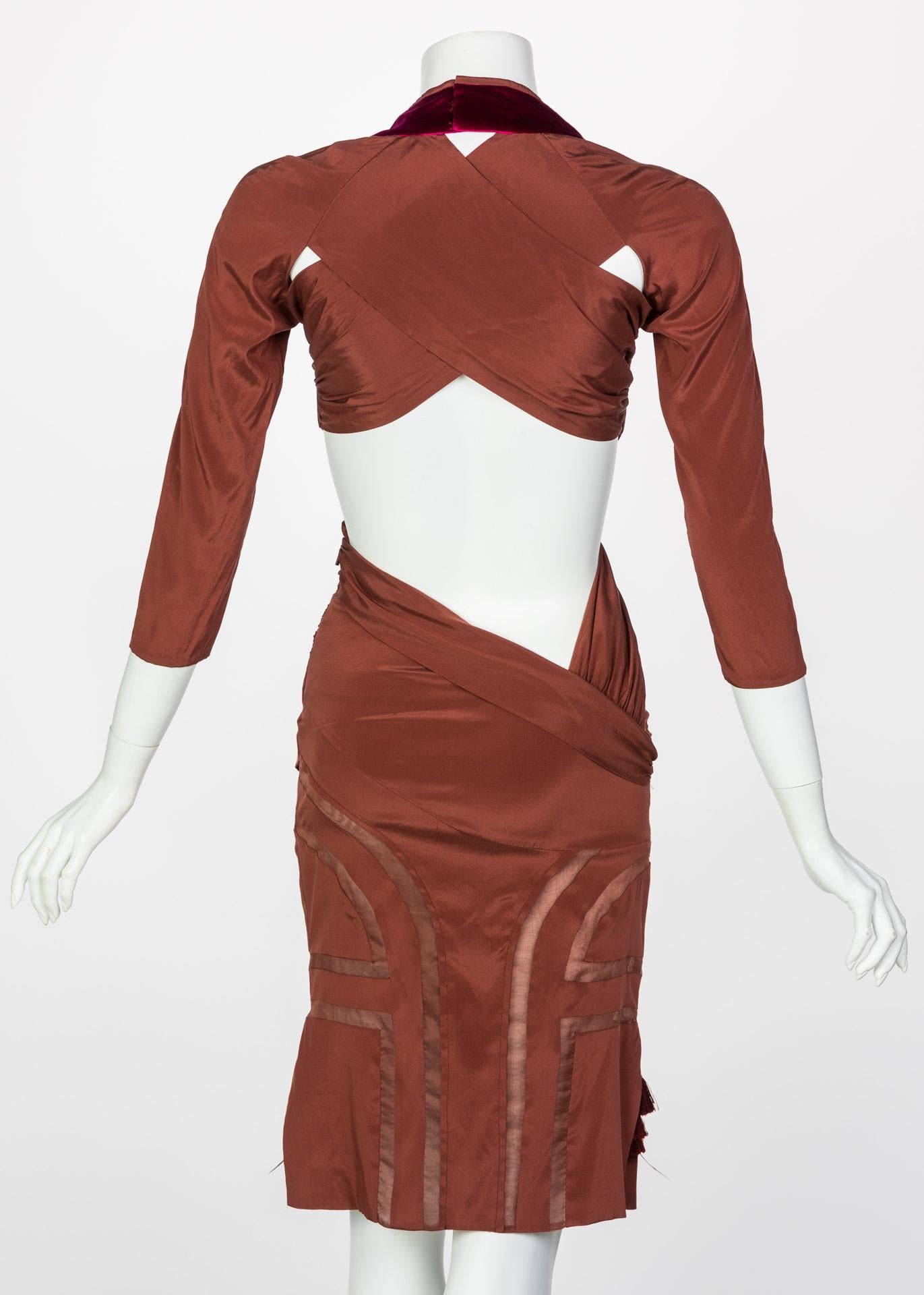 Gucci Copper Silk Cut Out Dress Runway , 2005 In Excellent Condition In Boca Raton, FL