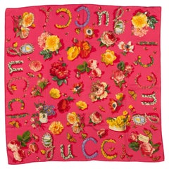 Used Gucci Coral Flowers Silk Scarf