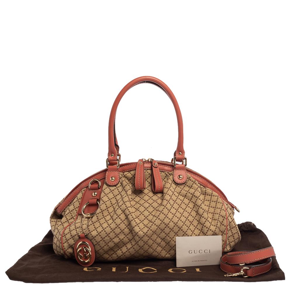 Gucci Coral Pink/Beige Diamante Canvas and Leather Medium Sukey Boston Bag 7