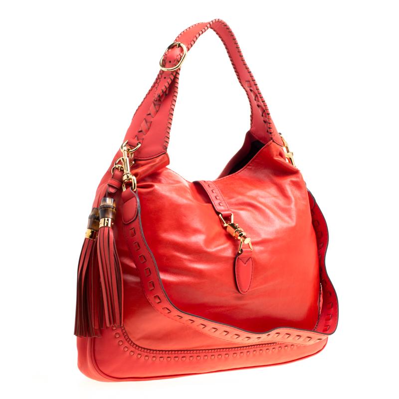 Gucci Coral Red Leather Large New Jackie Hobo 6