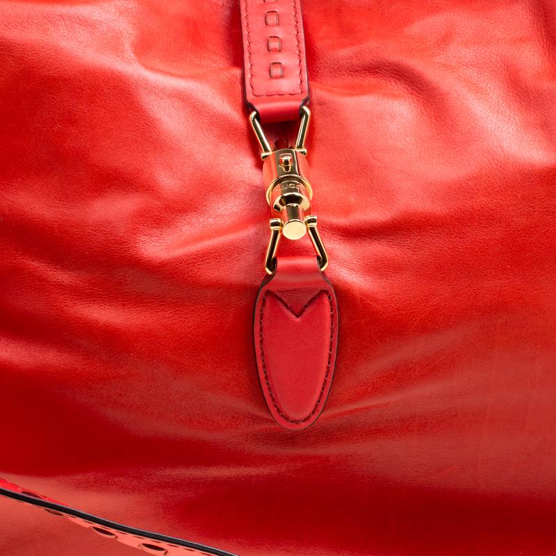 Gucci Coral Red Leather Large New Jackie Hobo 7