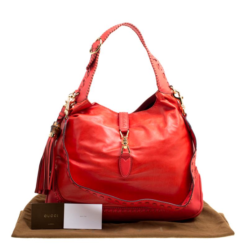 Gucci Coral Red Leather Large New Jackie Hobo 8