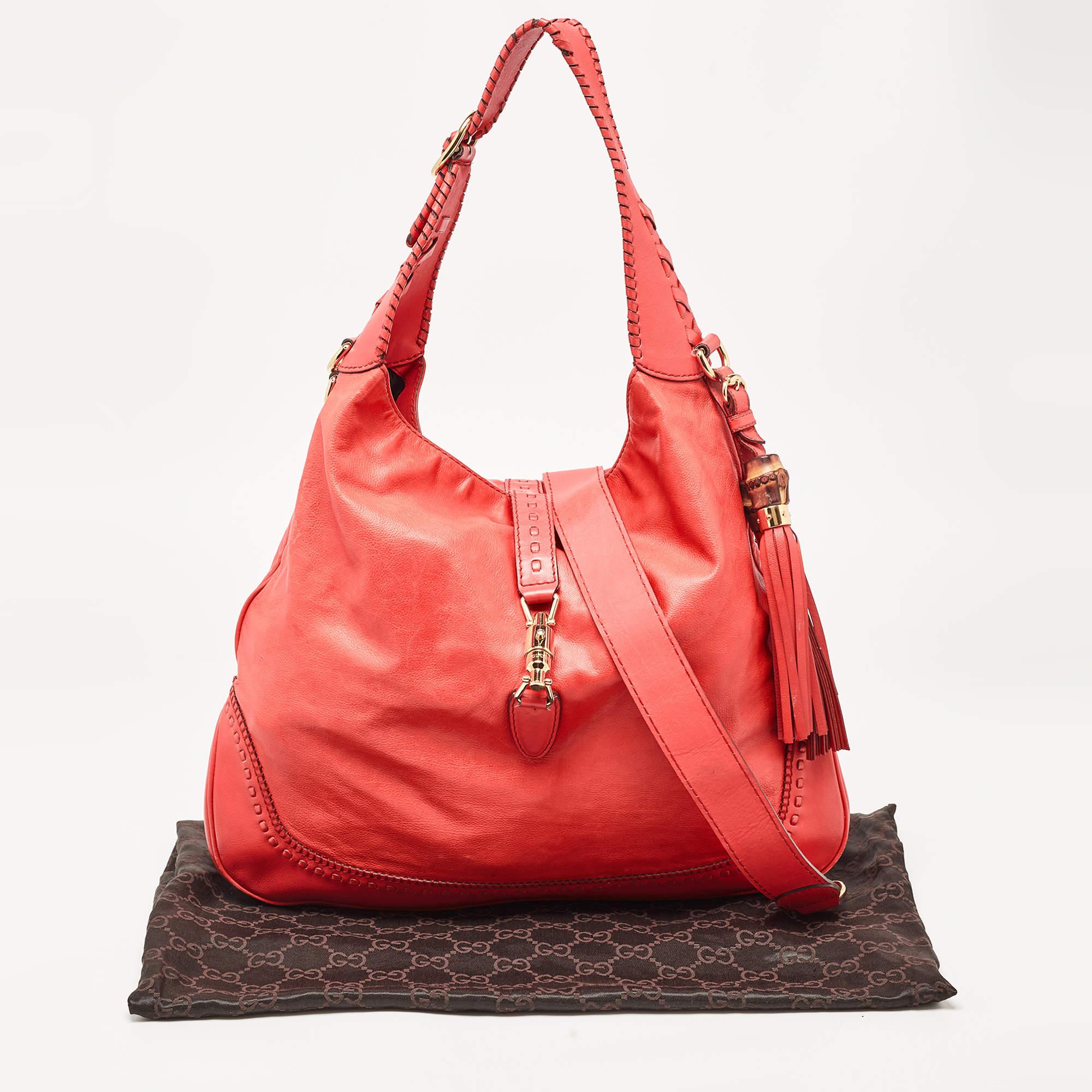 Gucci Coral Red Leather Large New Jackie Hobo For Sale 15