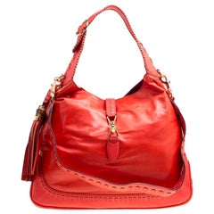 Gucci Coral Red Leather Large New Jackie Hobo