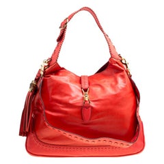 Used Gucci Coral Red Leather Large New Jackie Hobo