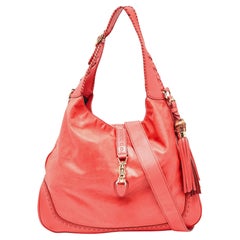 Gucci Coral Red Leather Large New Jackie Hobo