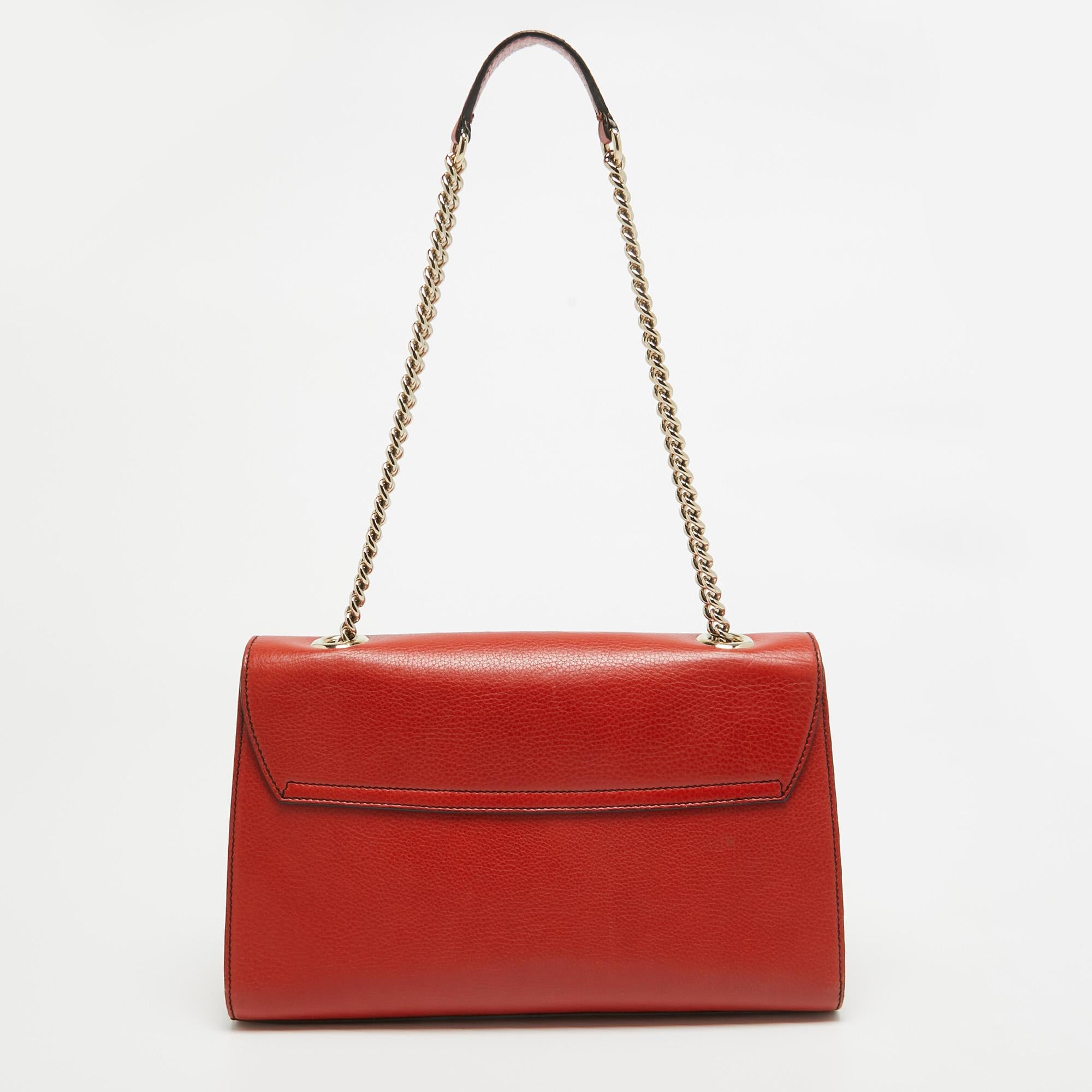 Women's Gucci Coral Red Leather Medium Emily Shoulder Bag