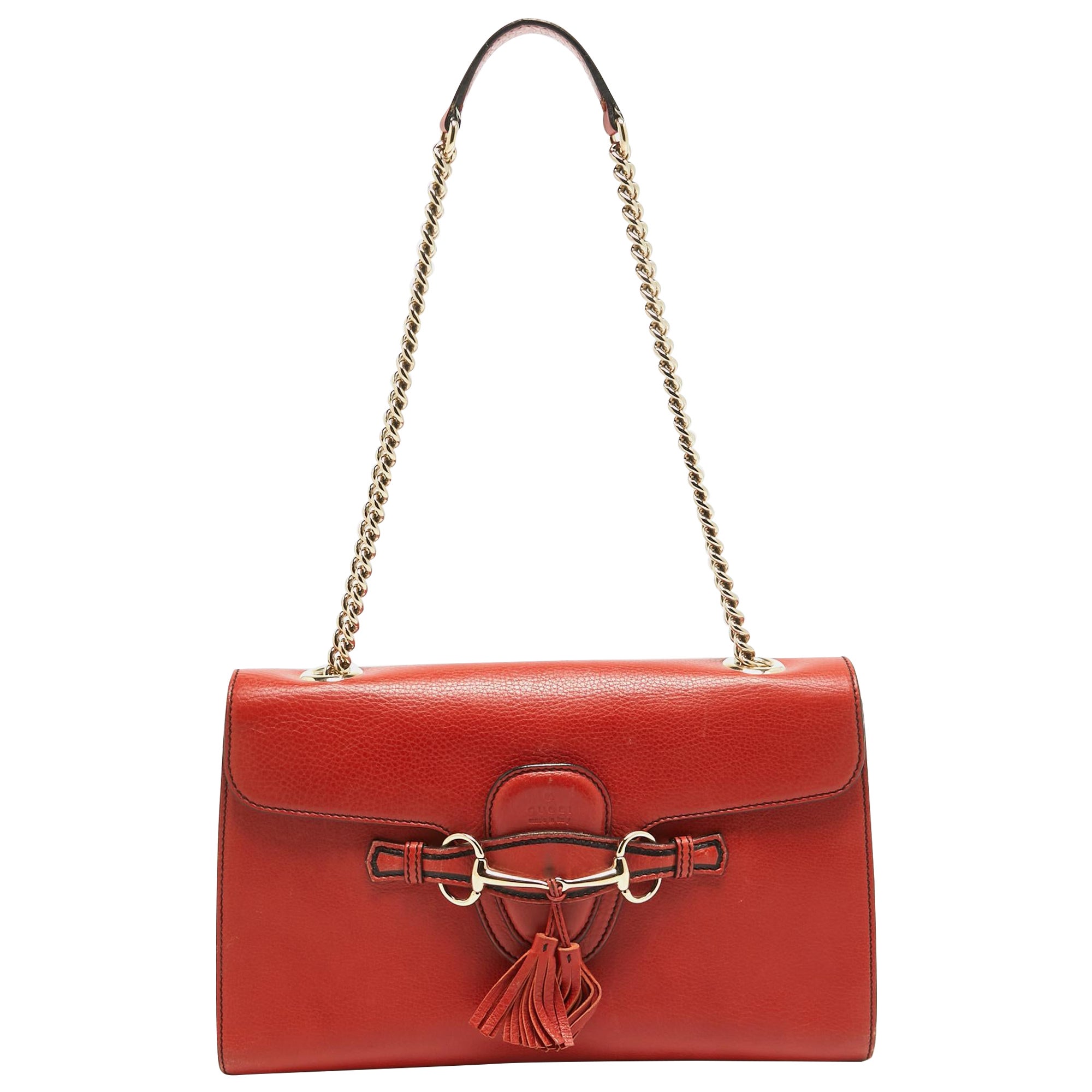 Gucci Coral Red Leather Medium Emily Shoulder Bag