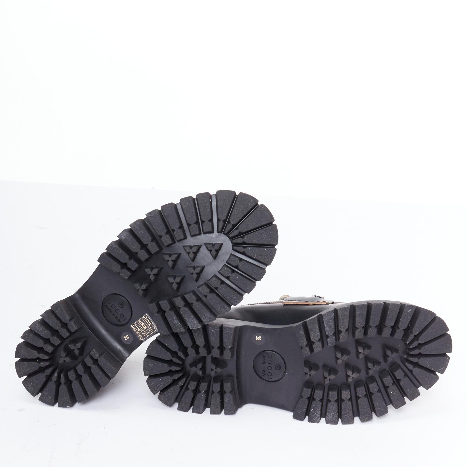 GUCCI Cordovan Lux Lug Sole black gold horsebit loafers EU38 7