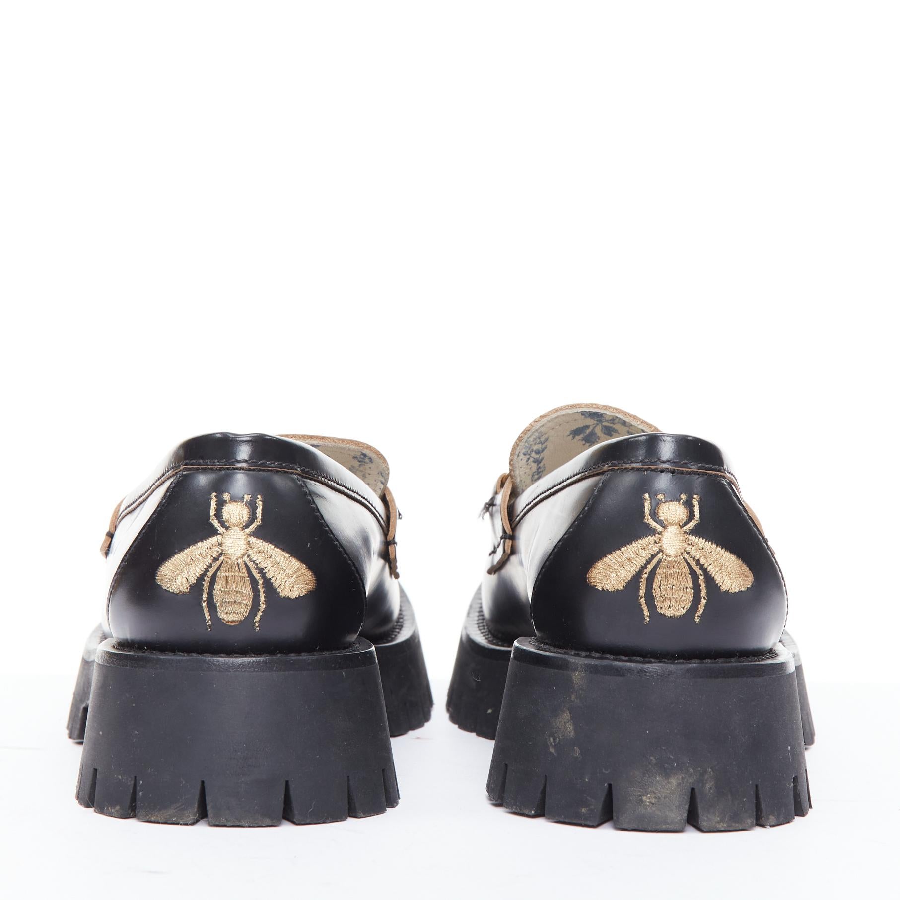 Women's GUCCI Cordovan Lux Lug Sole black gold horsebit loafers EU38