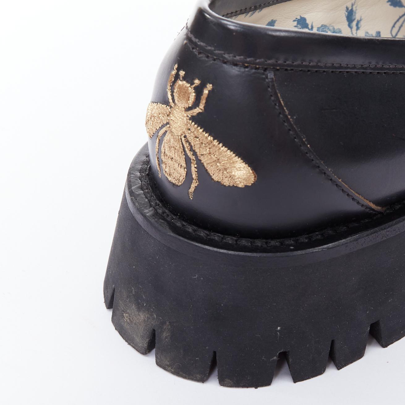 GUCCI Cordovan Lux Lug Sole black gold horsebit loafers EU38 3