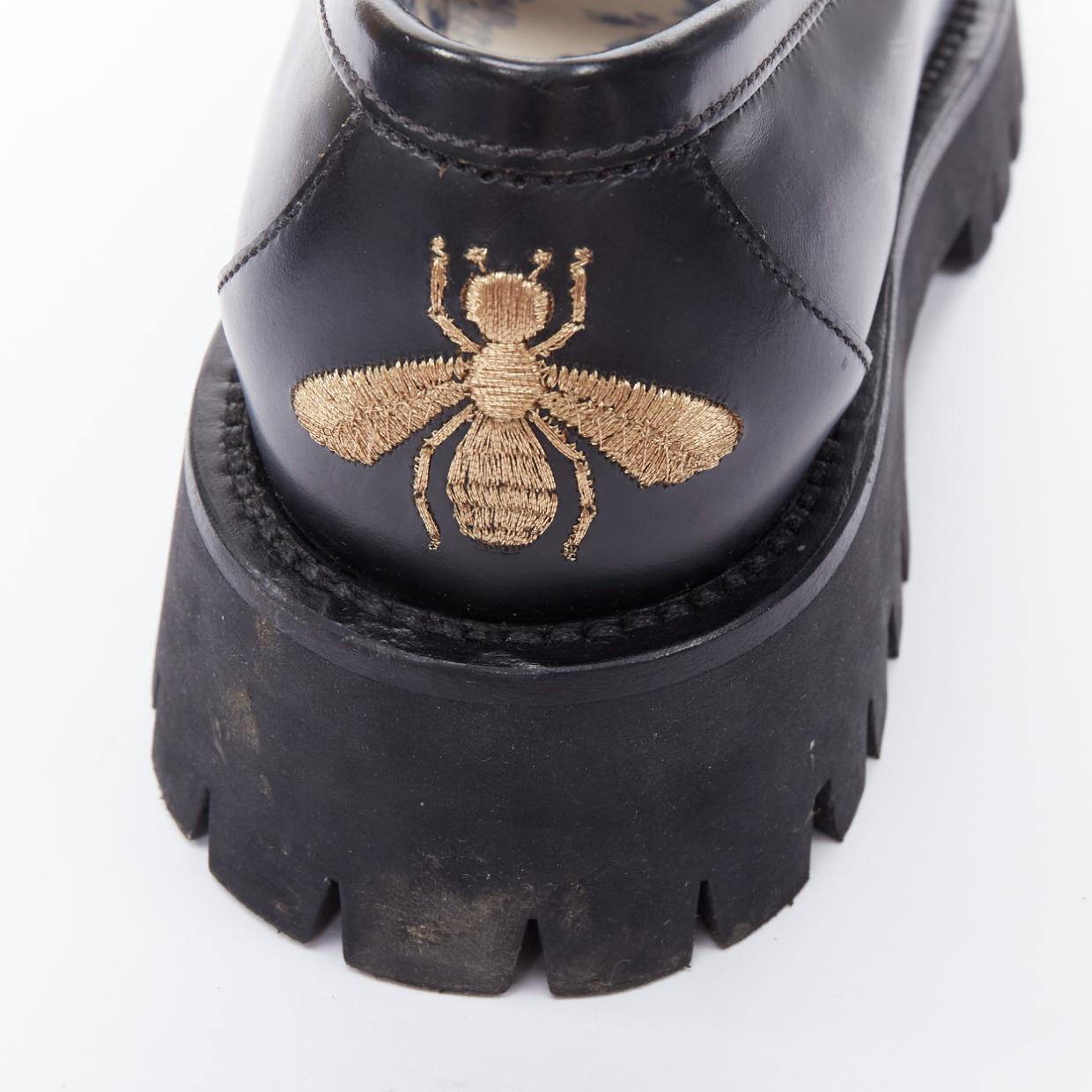 GUCCI Cordovan Lux Lug Sole black gold horsebit loafers EU38 4