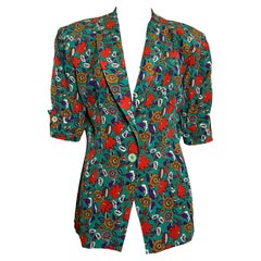 Gucci Corporate Core Grüne Seidenbluse mit Blumenmuster, 1980er Jahre