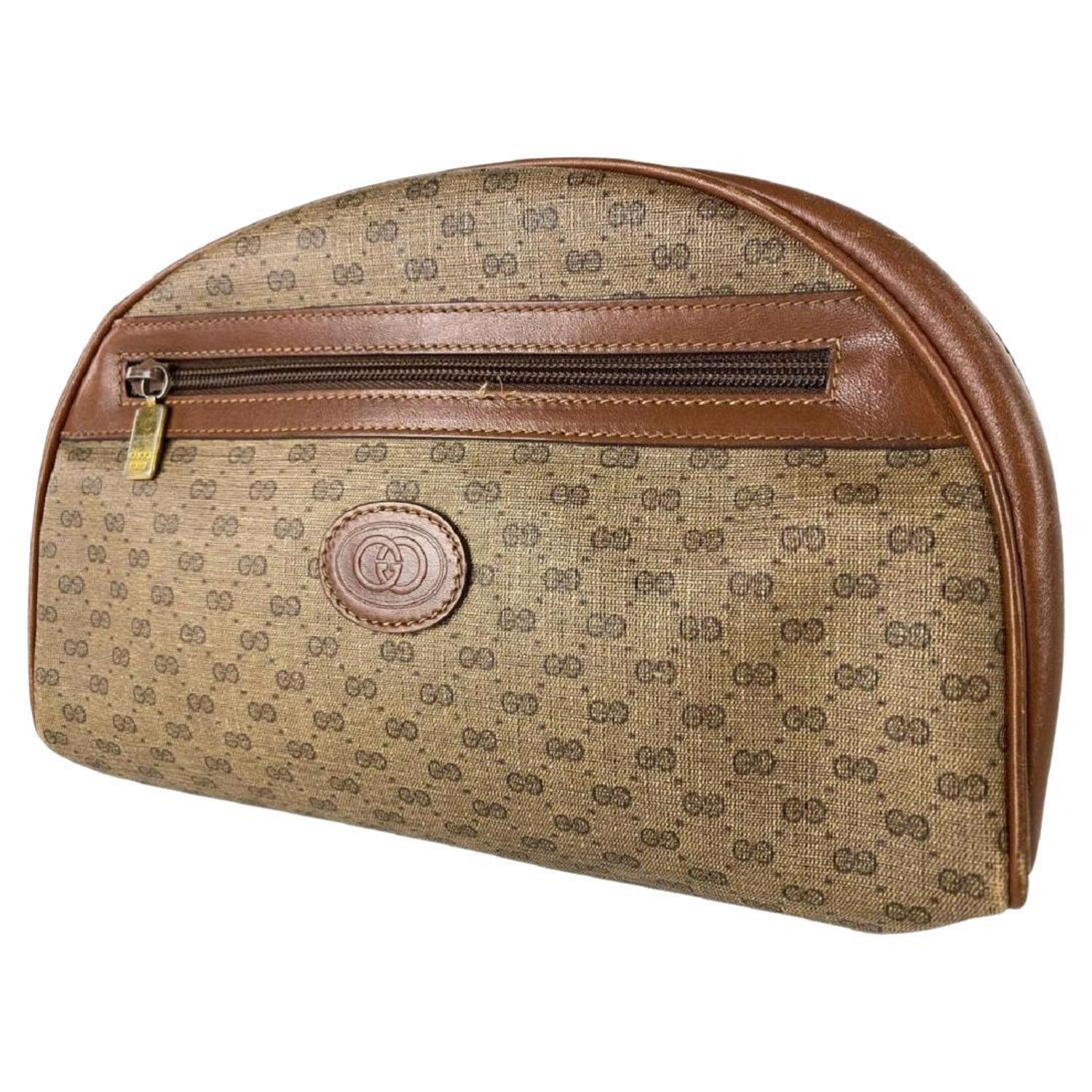 Gucci Cosmetic Case Micro Gg Mini Logo Or Pouch Monogram 17ga530 Brown  Coated For Sale at 1stDibs