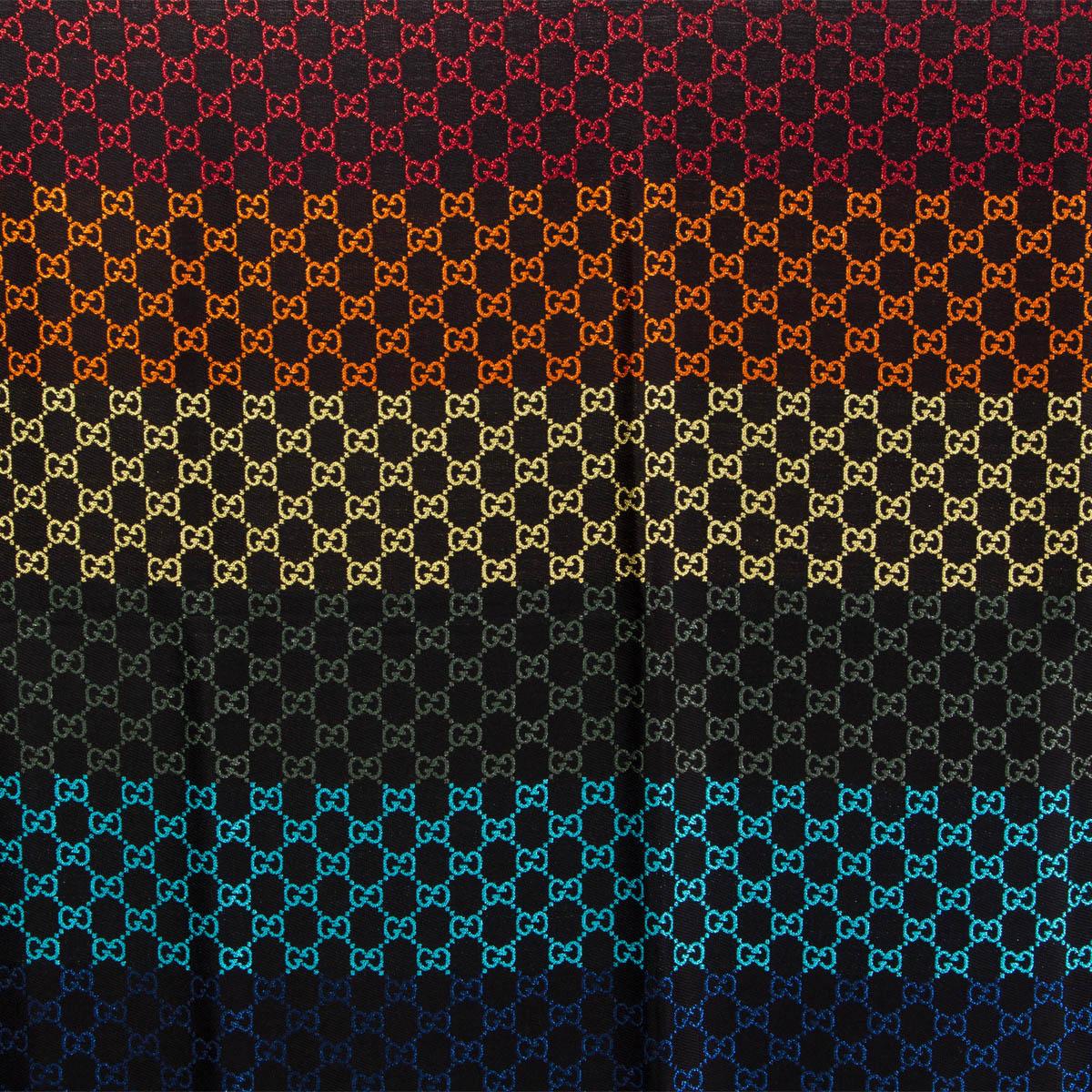 100% authentic Gucci GG jacquard shawl in metallic rainbow viscose (31%), cotton (28%), wool (23%), silk (10%) and metallized fiber (8%). Fringed edges. Brand new.

Measurements
Width	130cm (50.7in)
Length	130cm (50.7in)

All our listings include