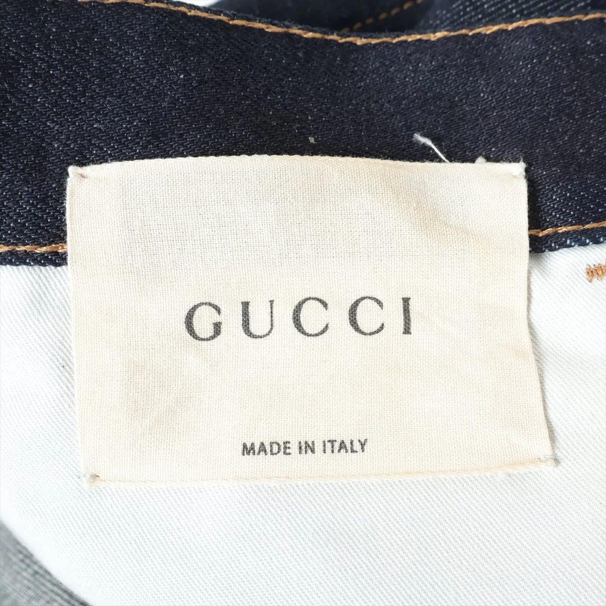 Gucci Pantaloni in cotone e denim blu navy in vendita 1