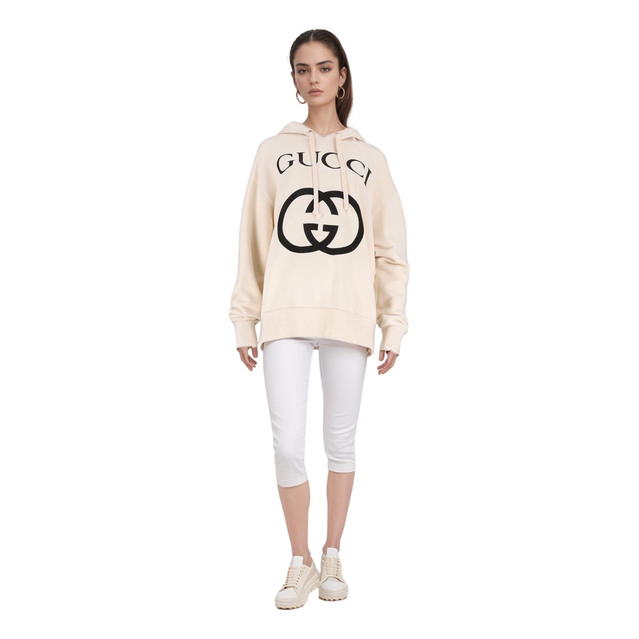 Gucci Cotton Logo Hoodie

Unisex - Ivory coloured jersey hooded top with black logo printed wording and logo.

'GUCCI' 'GG'.

Rrp £870

Size - L

Condition - Very Good (A very small mark)

Composition - Cotton 