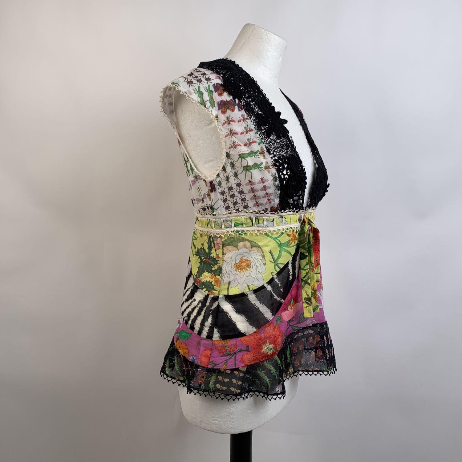 Gucci Cotton Patchwork Sleeveless Top with Lace Trim Size 40 In Excellent Condition In Rome, Rome