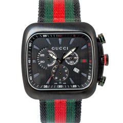 Gucci Coupe 44MM 131.2 YA131202 Chronograph Square Black Dial Red Quartz Watch