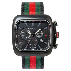 Gucci Coupe 44MM 131.2 YA131202 Chronograph Square Black Dial Red Quartz Watch
