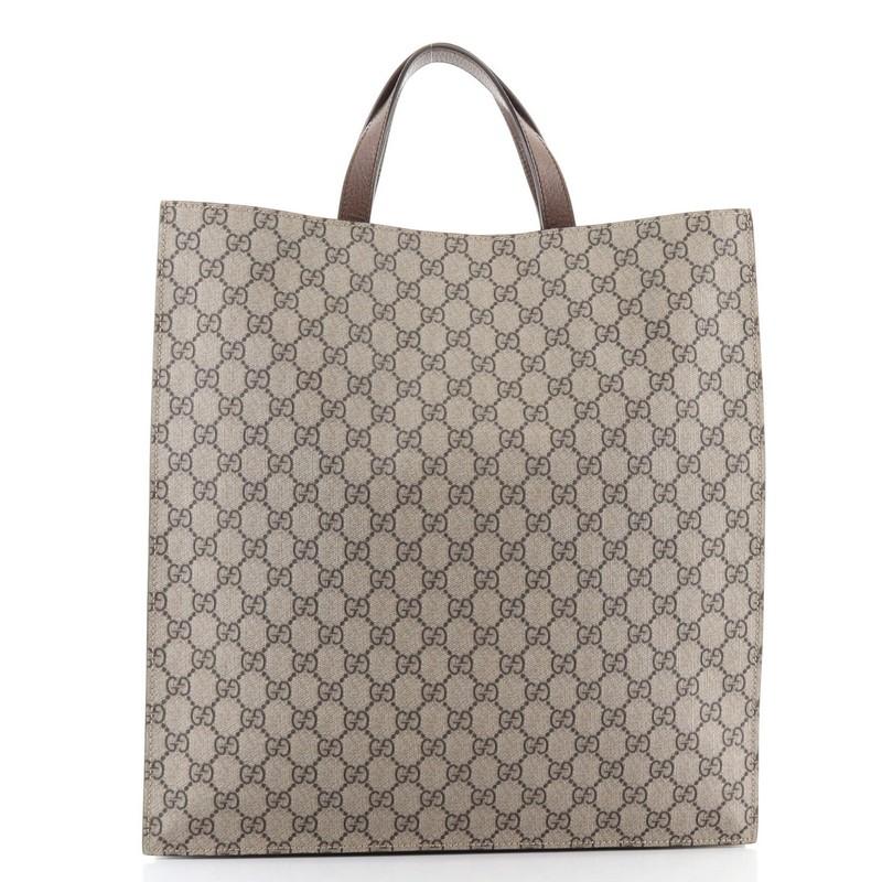 Brown Gucci Courrier Convertible Soft Open Tote GG Coated Canvas with Applique 