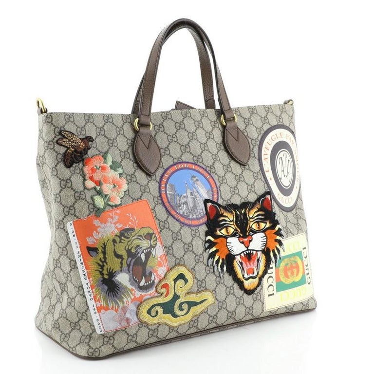 MEDIUM TOTE BAG 38 IN BEIGE AND BROWN GG COATED FABRIC BLACK CALFSKIN