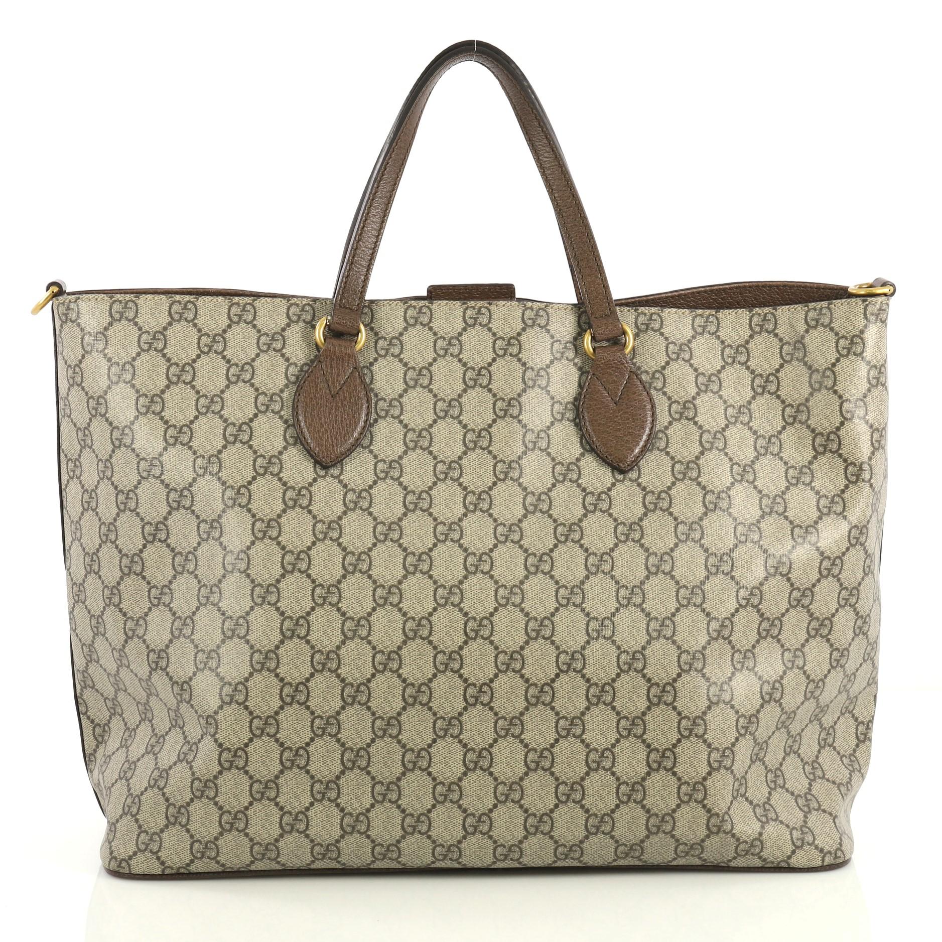 Brown Gucci Courrier Convertible Soft Open Tote GG Coated Canvas with Applique Large