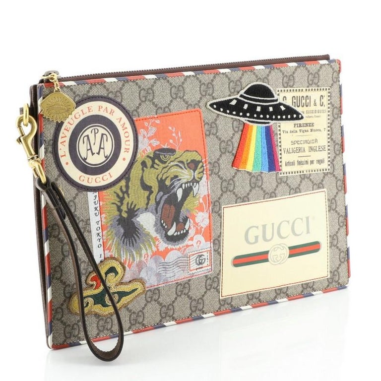 Gucci Courrier Pouch GG Coated Canvas with Applique, at 1stDibs