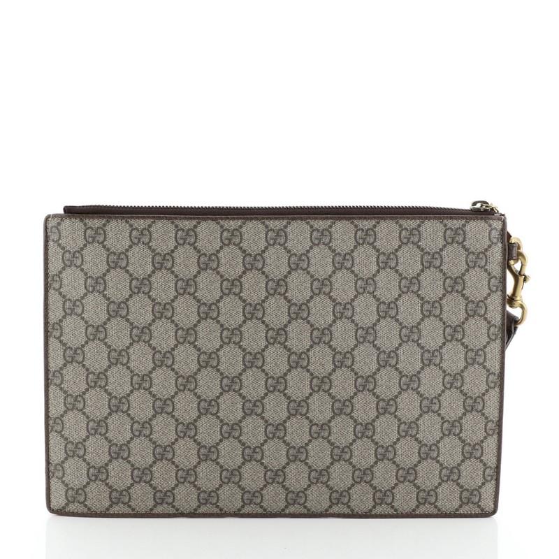 Brown Gucci Courrier Pouch GG Coated Canvas with Applique