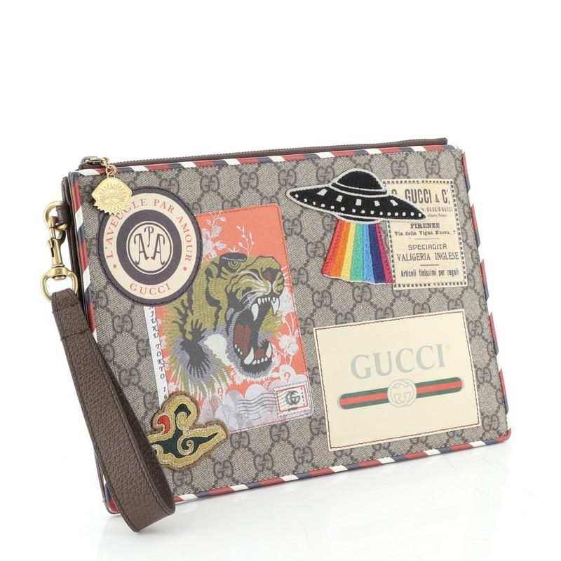 Gucci Courrier Pouch GG Coated Canvas With Applique at 1stDibs