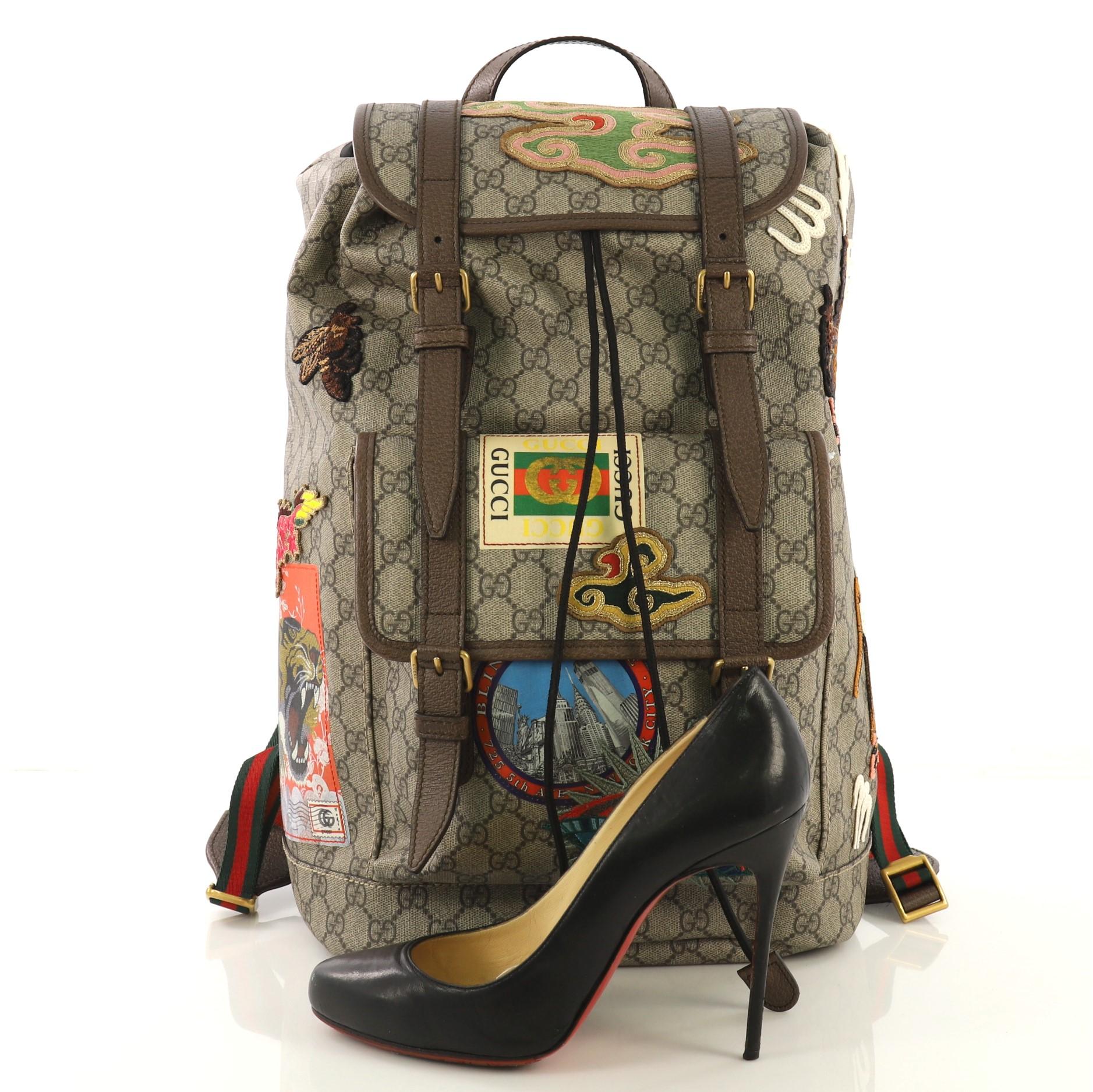 Gucci Courrier Soft Backpack GG Coated Canvas with Applique Large at 1stDibs