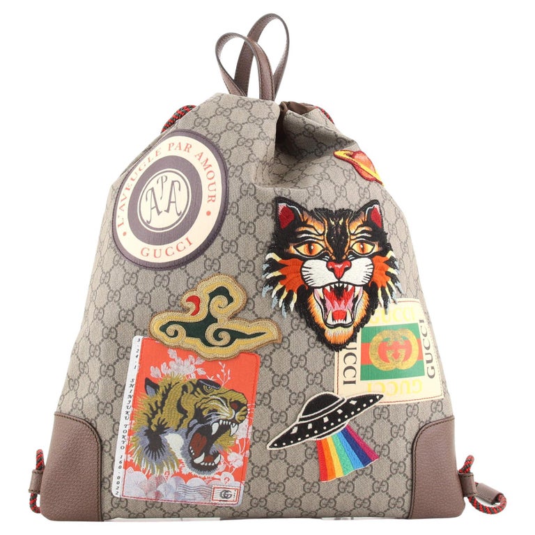 Gucci: Courrier Soft Drawstring Backpack GG Coated Canvas with Applique Me  at 1stDibs