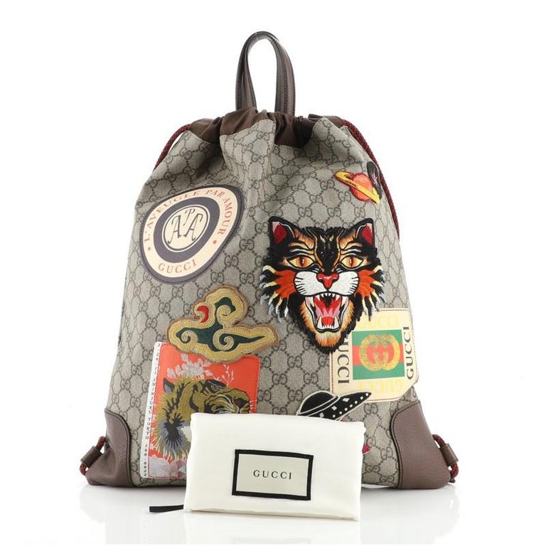 Gucci Courrier Soft Drawstring Backpack GG Coated Canvas with Applique  Medium at 1stDibs