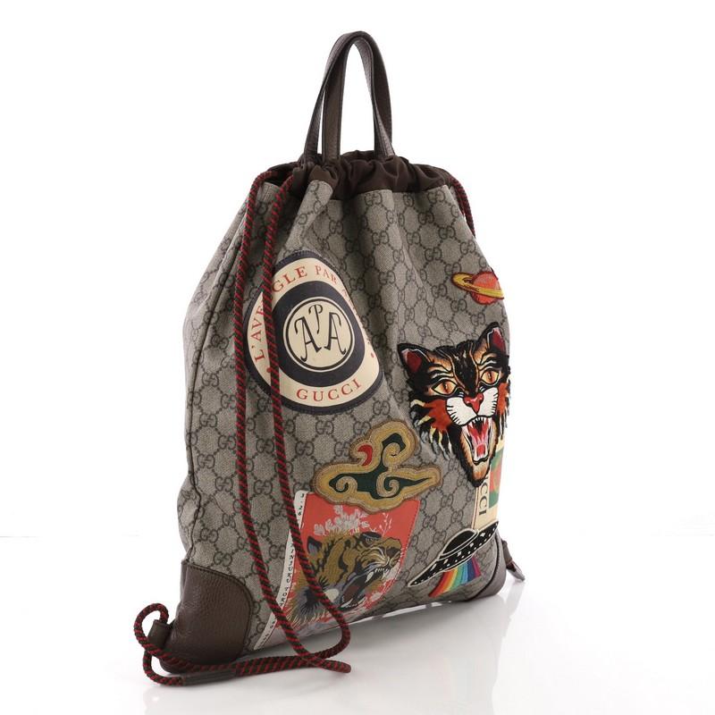 Black Gucci Courrier Soft Drawstring Backpack GG Coated Canvas with Applique Medium