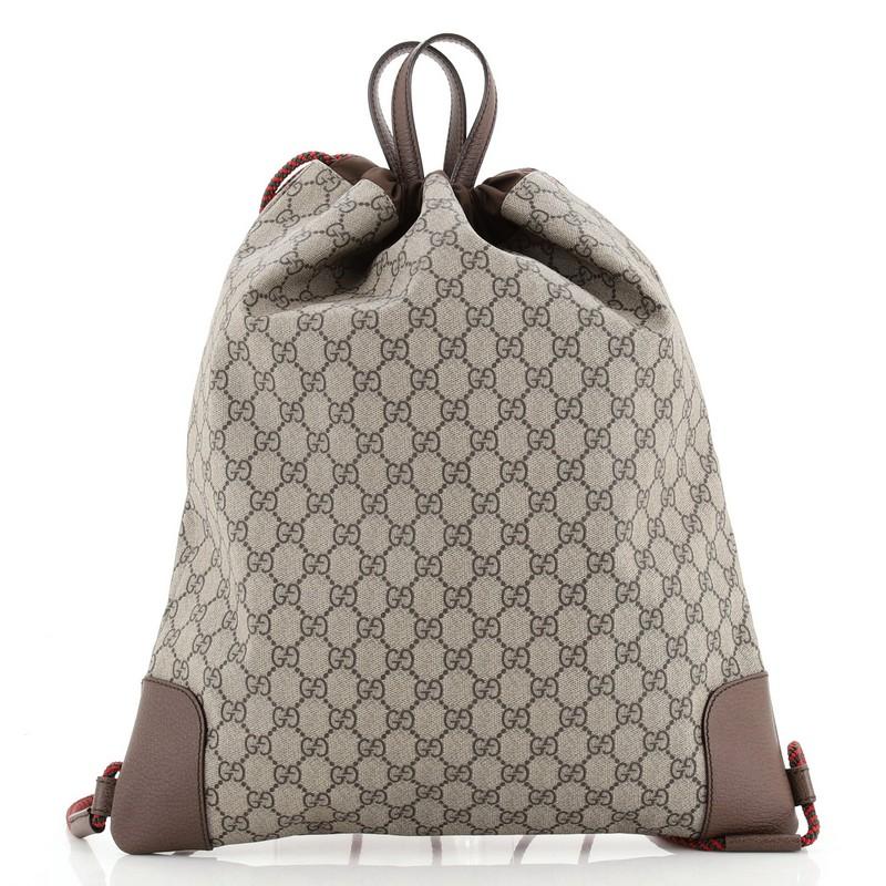 Brown Gucci Courrier Soft Drawstring Backpack GG Coated Canvas with Applique Medium