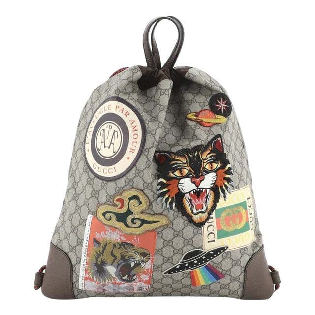 Gucci Courrier Soft Drawstring Backpack GG Coated Canvas with Applique ...