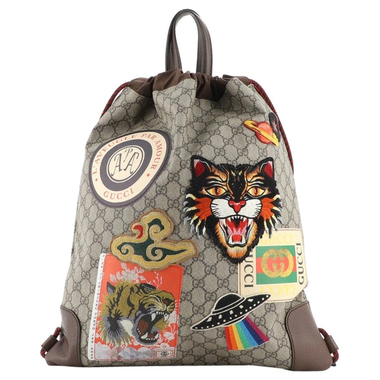 Gucci Courrier Soft Drawstring Backpack GG Coated Canvas with Applique Medium