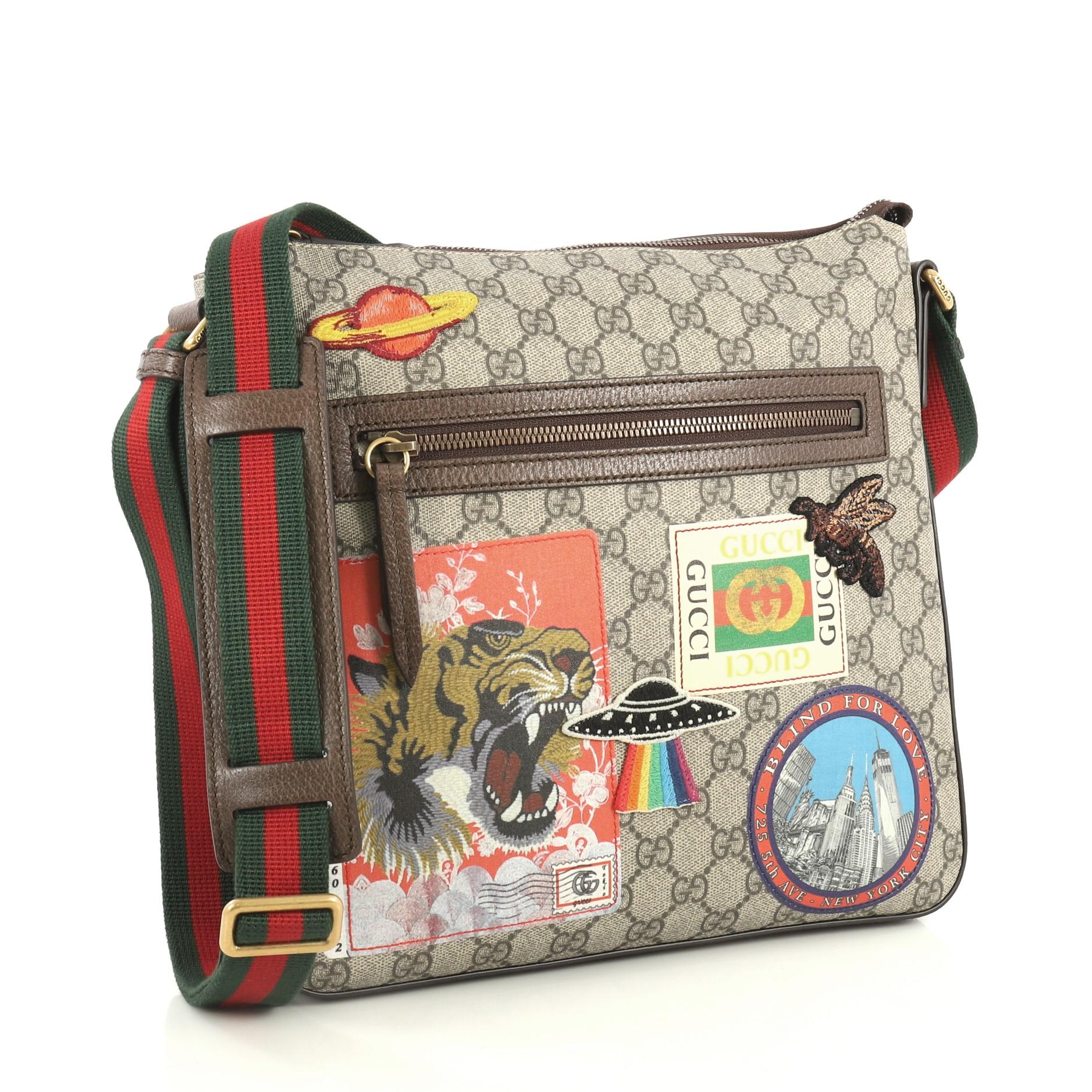 Brown Gucci Courrier Zip Messenger GG Coated Canvas with Applique Medium