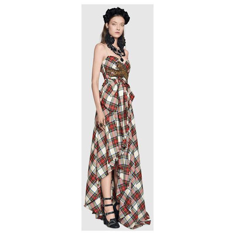Gucci Coveted Runway Tartan Plaid Hi Low Dress Gown For Sale 2