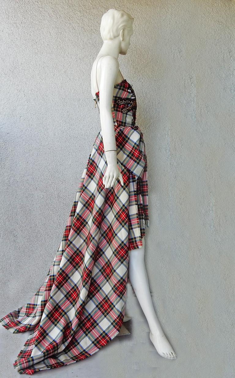 Gray Gucci Coveted Runway Tartan Plaid Hi Low Dress Gown For Sale
