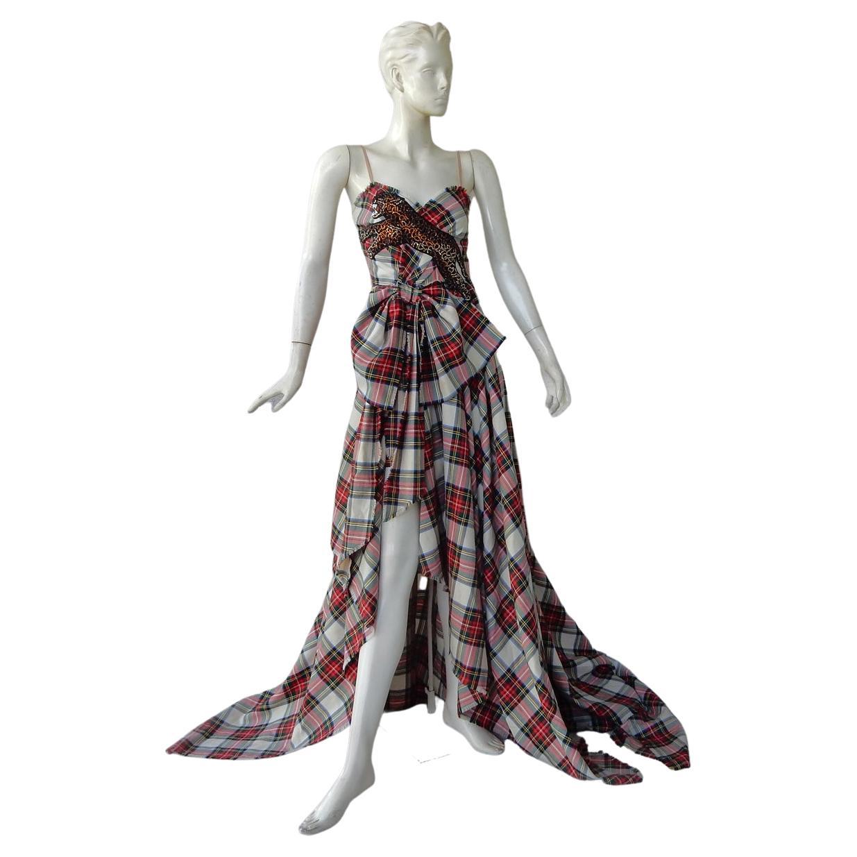 Gucci Coveted Runway Tartan Plaid Hi Low Dress Gown For Sale