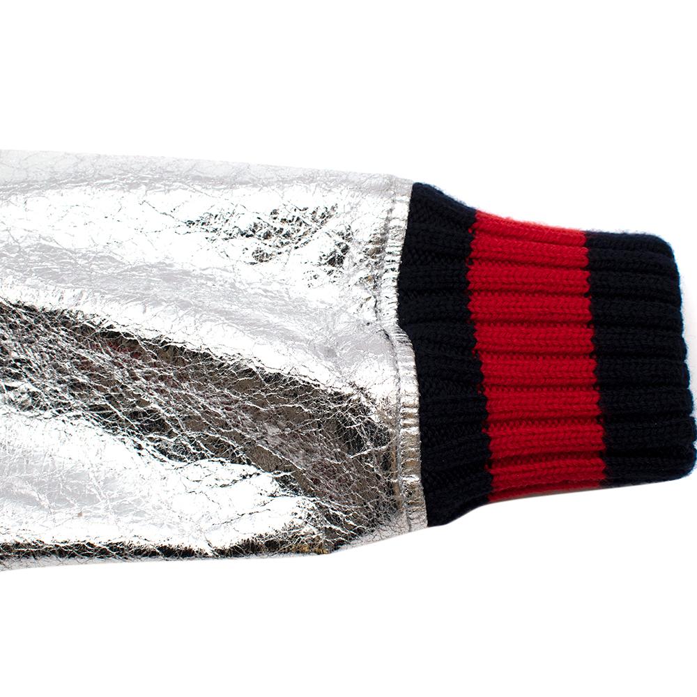 Gucci Crackle Silver Leather Bomber Jacket - Size US 10 1